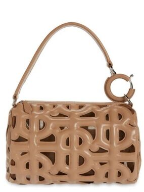 BURBERRY Small Rhombi Puffy 100% Leather Shoulder Bag in Dark Biscuit